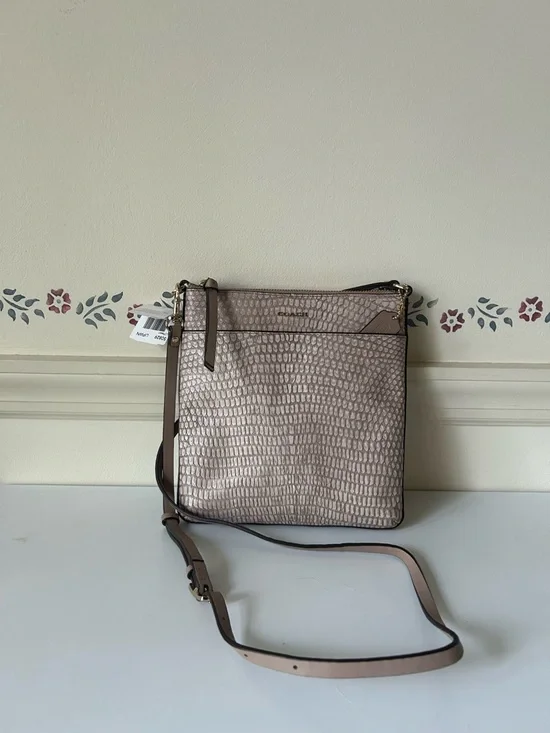 Coach Metallic Taupe Faux Croc Crossbody Bag - Picture 1 of 4